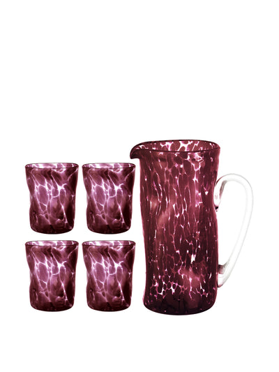 Rebecca Udall Set of flecked dark pink murano glass tumblers and jug at Collagerie
