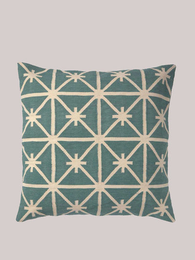Polkra Hawthorn cotton dhurrie large green floor cushion cover at Collagerie
