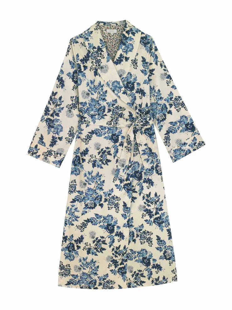 Blue and white floral cotton dressing gown