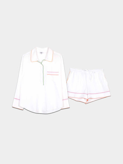 Folkloore White rainbow trim pyjama set at Collagerie