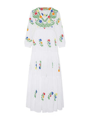 White multi frangipani dress