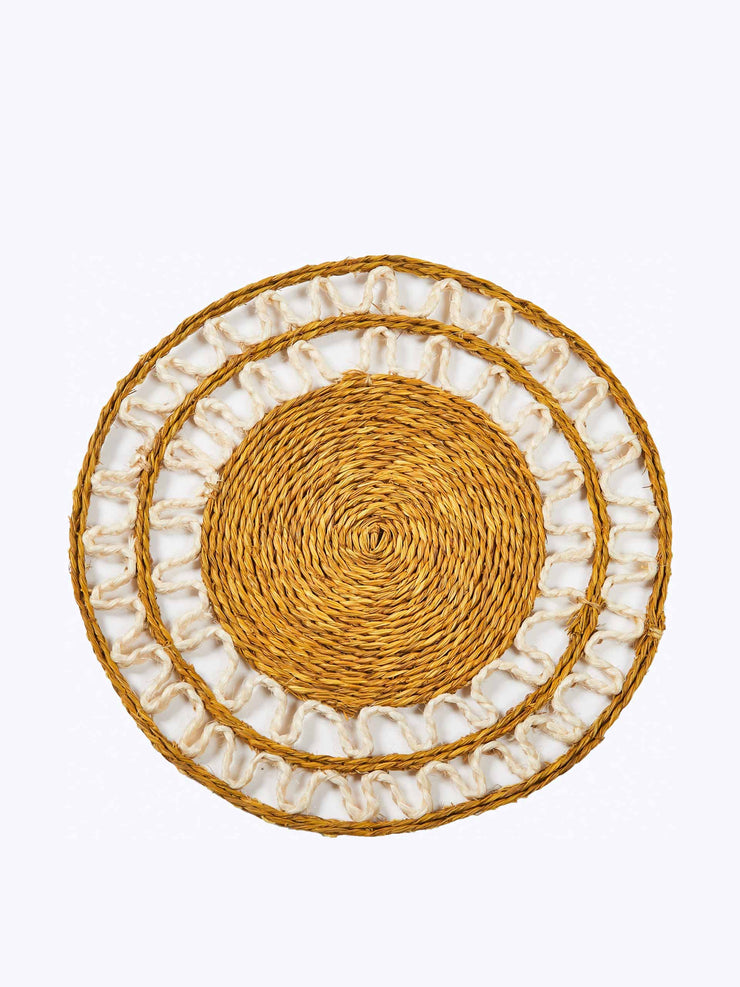 Mustard and white woven grass ripple place mat