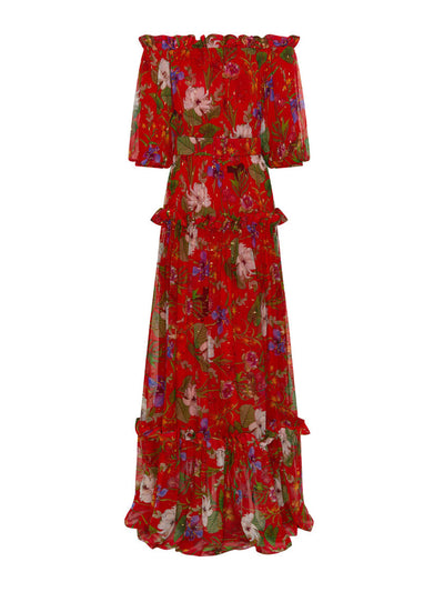 Borgo De Nor Gwendolyn Georgette off-the-shoulder maxi dress in safari red at Collagerie