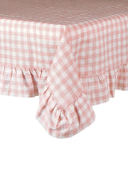 Pink ruffle gingham linen tablecloth