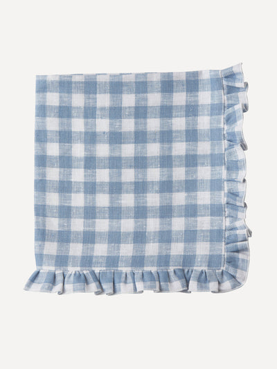 Rebecca Udall Blue ruffle gingham linen napkin at Collagerie