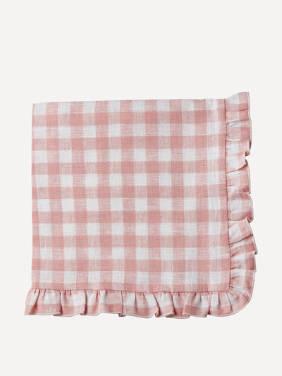 Rebecca Udall Pink ruffle gingham linen napkin at Collagerie