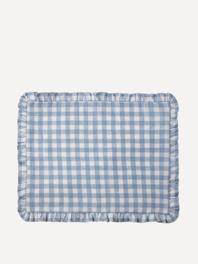 Rebecca Udall Blue ruffle gingham linen placemat at Collagerie