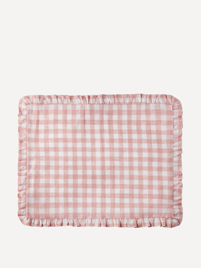 Rebecca Udall Pink ruffle gingham linen placemat at Collagerie