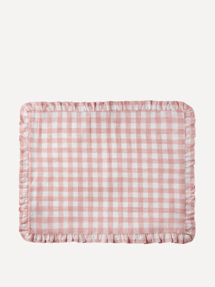 Pink ruffle gingham linen placemat