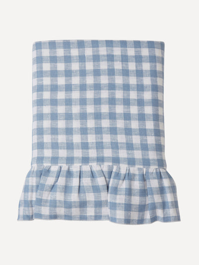 Rebecca Udall Blue ruffle gingham linen tablecloth at Collagerie