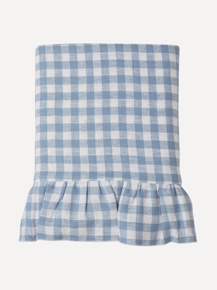 Blue ruffle gingham linen tablecloth