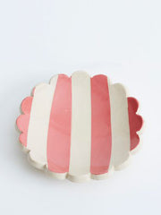 Pink stripe scalloped round trinket dish