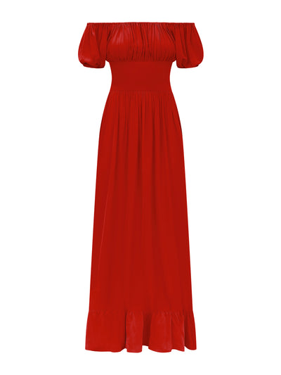 Evarae Poppy red Hesita dress in Crepe de Chine at Collagerie