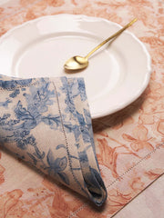 Set of 2 blue and white printed linen napkins