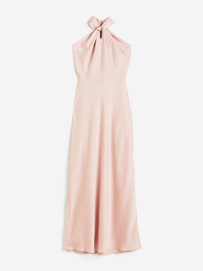 H&M Pink satin halterneck dress at Collagerie