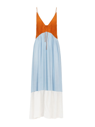 Evarae Pale blue, amber and white Love dress at Collagerie