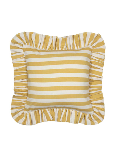 Alice Palmer & Co Yellow Tangier stripe ruffle cushion at Collagerie