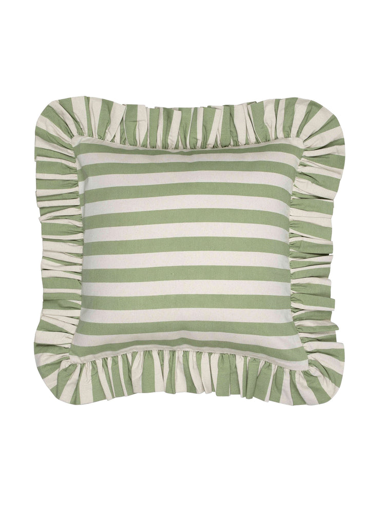 Green Tangier stripe ruffle cushion