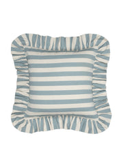 Pale blue Tangier stripe ruffle cushion