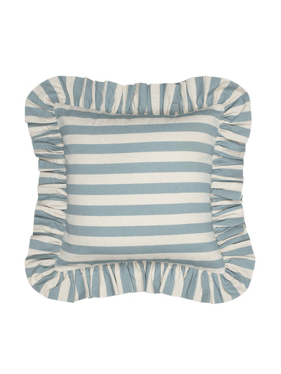 Alice Palmer & Co Pale blue Tangier stripe ruffle cushion at Collagerie