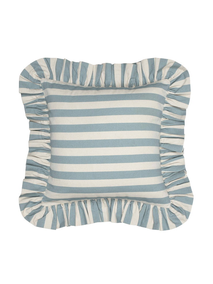 Pale blue Tangier stripe ruffle cushion Interiors Alice Palmer & Co    - Collagerie