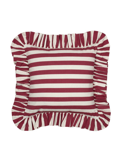 Alice Palmer & Co Red Tangier stripe ruffle cushion at Collagerie