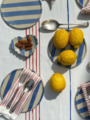 Blue stripe scalloped heart trinket dish