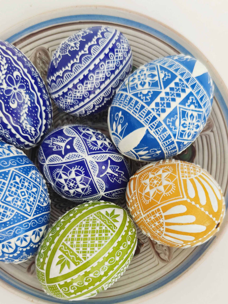 Yellow hand-painted eggs