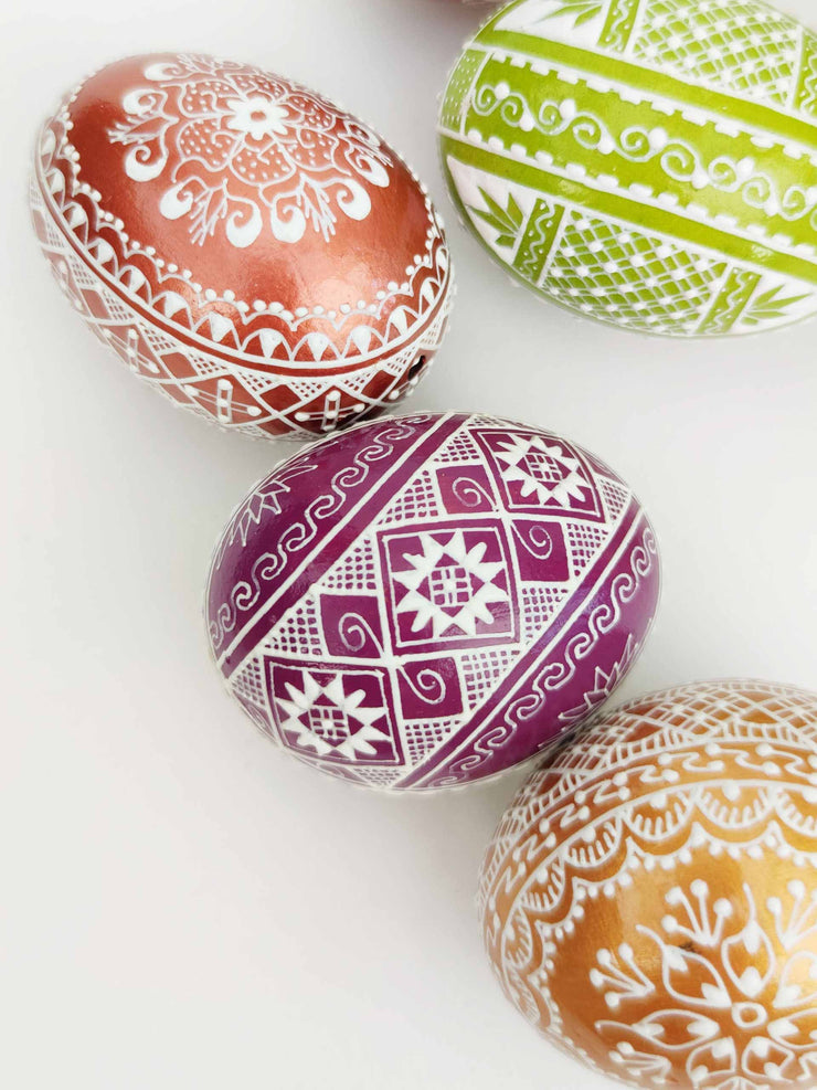 Violet hand-painted eggs