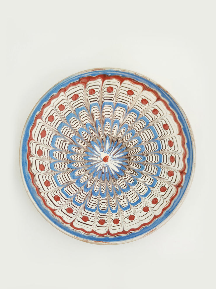 Blue and red Dalia- Horezu deep plate