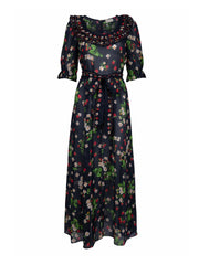Black strawberry printed edith dress
