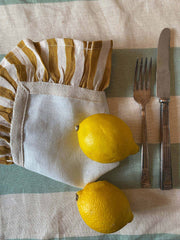 100% linen Amuse La Bouche napkins handmade in India by skilled artisans using eco-friendly pigment dyes. Collagerie.com