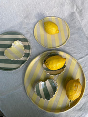 Yellow stripe scalloped heart trinket dish