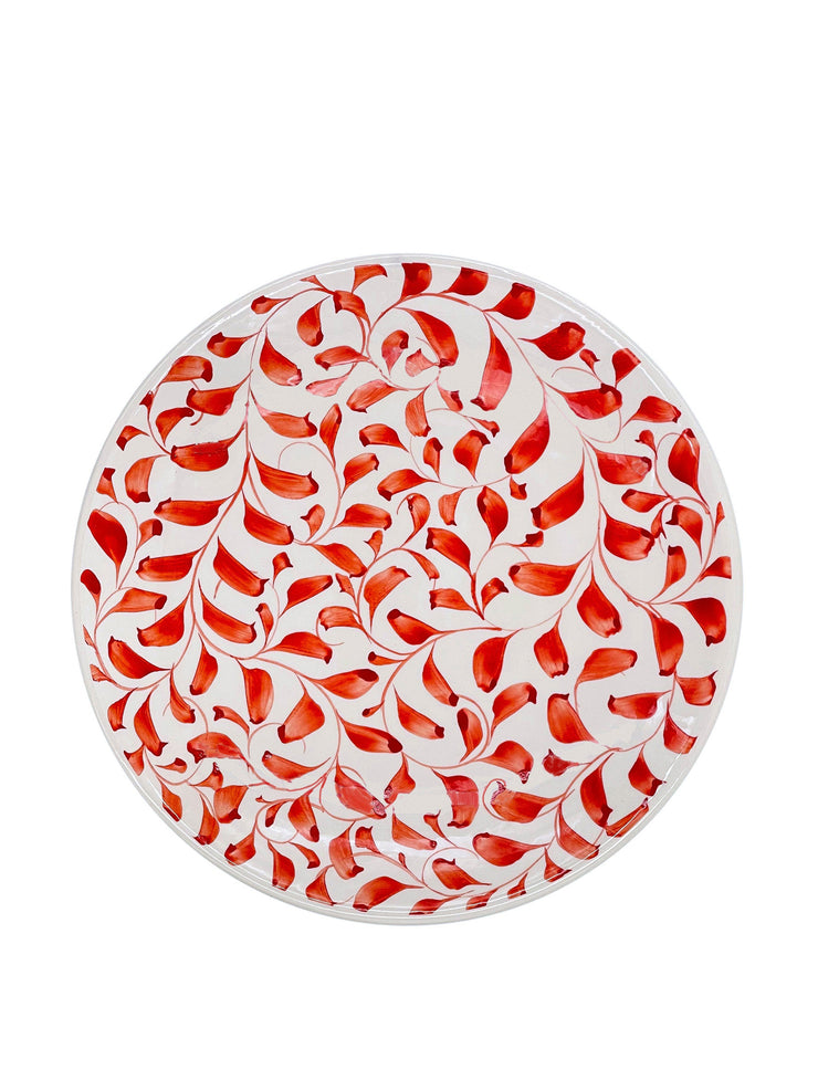 Dinner plate in red foliage Scroll print Interiors Villa Bologna    - Collagerie