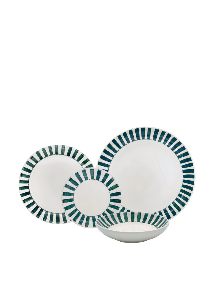 Green-striped dinnerwear (16-piece set) Interiors Villa Bologna    - Collagerie