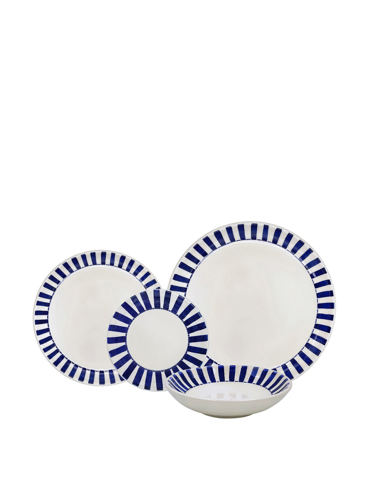 Dinner set in navy blue stripes (16 piece) Interiors Villa Bologna    - Collagerie