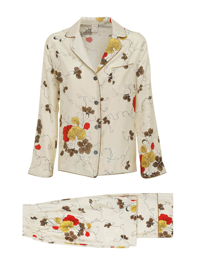 Morpho + Luna White multi floral silk ines pyjama set at Collagerie