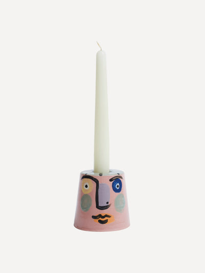 KS Creative Pottery Pink isolation face candle holder at Collagerie