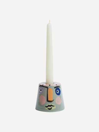 KS Creative Pottery Green isolation face candle holder at Collagerie