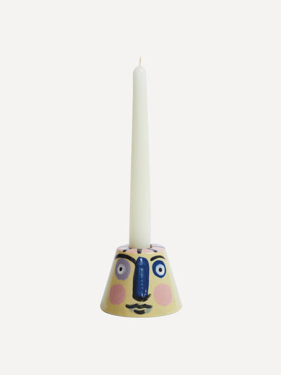 KS Creative Pottery Yellow isolation face candle holder at Collagerie