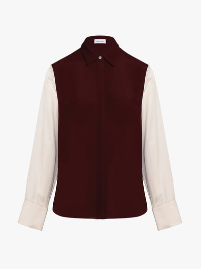 Issue Twelve Burgundy and off-white wool-silk shirt at Collagerie