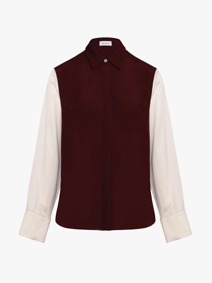 Burgundy and off-white wool-silk shirt