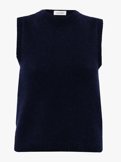 Issue Twelve Mabel navy blue silk cashmere vest at Collagerie