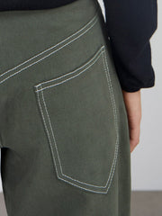 This Issue Twelve trouser sits low on the hip with a wide leg down to the hem. Finished with patch pockets and contrast topstitching. Collagerie.com