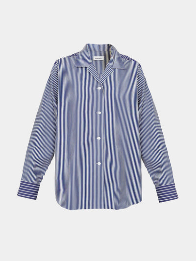 Issue Twelve Milo dark blue stripe cotton shirt at Collagerie