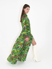 Jacqueline crepe shirt maxi dress in paisley green
