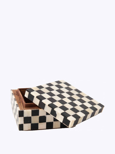 Hadeda Bone and wood checkered trinket box at Collagerie