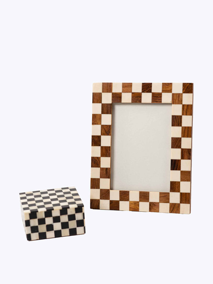 Bone and wood checkered picture frame