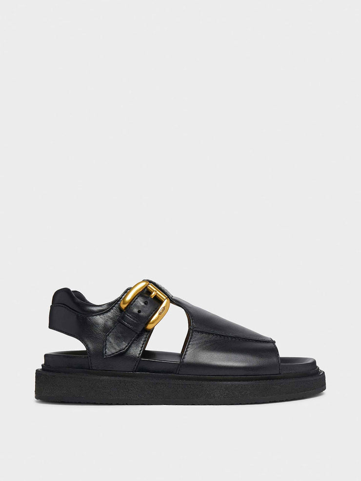 Black leather sandals
