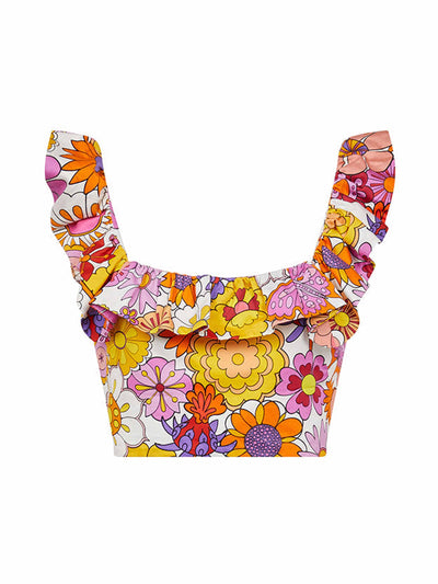 Borgo De Nor Jazz pink floral-print cotton crop top with frill at Collagerie